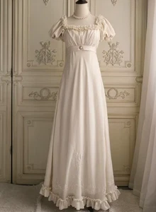 Vestidos de novia blancos bordados cintura imperio Jane Austen disfraz vintage - Imagen 1 de 9