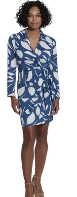 Vestido midi London Times feminino gravata falsa gola V manga comprida tamanho 6 em excelente estado usado - Imagem 1 de 4