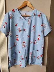 Scrubs Top Christmas Holiday Dogs Scrubaid Size XL 18-20 Womens - Picture 1 of 8