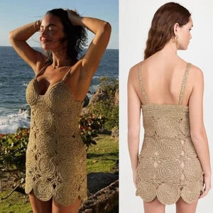 SIMON MILLER | NWT Beep Beep Mini Dress in Star Gold Lurex Crochet XS  - Picture 1 of 13