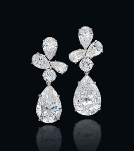 Lab-Created Sparkle White 26.74CT Pear & Round Cut Diamonds Drop Dangle Earrings - Picture 1 of 4