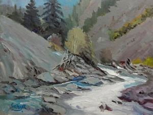 TOMFISHER Stream Rocky Mountain Impressionism Landscape Original Oil Painting - Picture 1 of 4