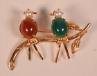 Imperial Pearl Syndicate Ips Birds On Branch Pin Brooch 12K Gf Amber & Cabachon
