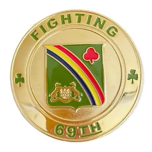 Fighting 69th Infantry Medallion Pin DUI Distinguished Unit Insignia Gold 2.5 in - Picture 1 of 4