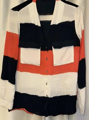 Blusa Zara Basic Collection Rayas Mediana Manga Larga Botón Delantero Foto 1 de 4