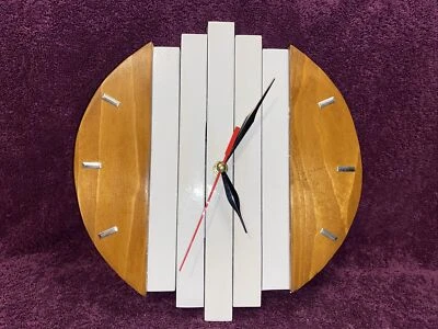 Round  Wall Clock Hanging Clock Art Decor Handmade White And Natural, 11” - Image 1 of 2