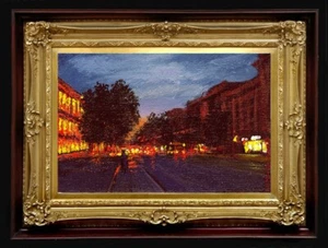 Oil Painting Handmade Arseni ~ NIGHT CITY 6" X 4" NO FRAME USA - Picture 1 of 11