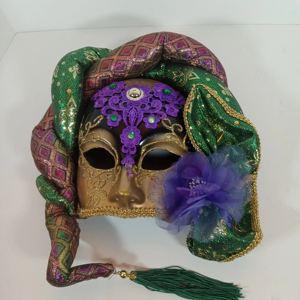 Authentic Mardi Gras Mask Purple Green Gold & Pink GLITTER! STUNNING! FREE Bonus - Image 1 of 4
