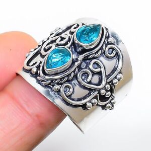 Swiss Blue Topaz Gemstone Handmade Gift Jewelry Ring Size 11 G793