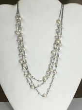 Vintage AF Sterling Silver and 8 mm Pearl Three Strand Necklace 16 Inches