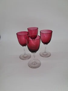 Antique Cranberry Late Victorian Sherry/Port Glasses X 4 - Picture 1 of 11