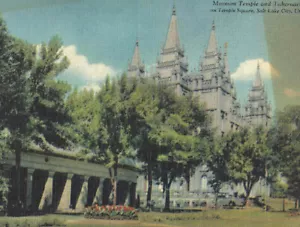 CARTOLINA GIGANTE VINTAGE ANNI 50 INUTILIZZATA TEMPIO MORMONE TABERNACOLO LAGO SALATO CITTÀ UTAH - Foto 1 di 3