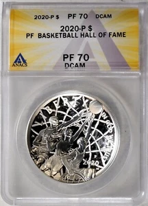 2020-P $1 BASKETBALL HALL OF FAME DOLLAR $1 COIN. ANACS: PF 70 DCAM. VARIES. - Picture 1 of 3
