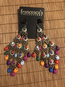 Francesca’s Chandelier Earrings Multi Colored Long Dangle with Gold Tone NEW - Picture 1 of 4