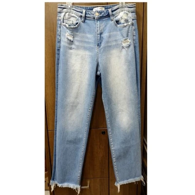 Flying Monkey Women's Distressed Lt Wash High Rise Fringe Hem Jeans Size 32 - Image 1 of 4