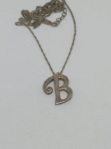 Vintage Sterling Silver 925 B Pendant Necklace 18" - Picture 1 of 6