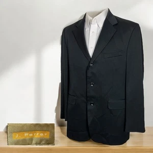 J Ferrar Blazer Jacket Mens 40R Black Solid Soft Polyester Three Buttons - Picture 1 of 10