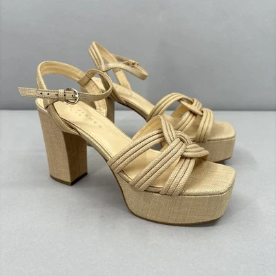Sandálias salto plataforma Marc Fisher LTD sapatos femininos tamanho 8,5M bege ML Cairo - Imagem 1 de 4