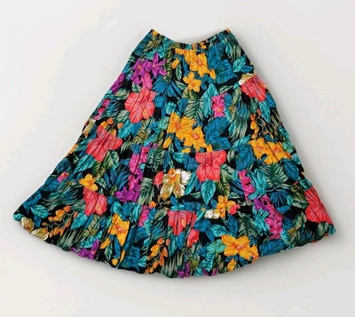 Vintage Floral Maxi Skirt 90s Boho Tiered Made In USA Vibrant Colorful Tropical - Image 1 of 4