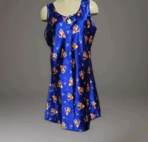 Vintage Disney Winniethe Pooh & Ferkel Satin Nachthemd blau geblümt - Schlüsselloch - Bild 1 von 9