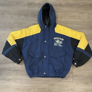 Vintage Notre Dame Jacket Mens M Blue Mirage Fighting Irish Puffer 90s Irish - Picture 1 of 21