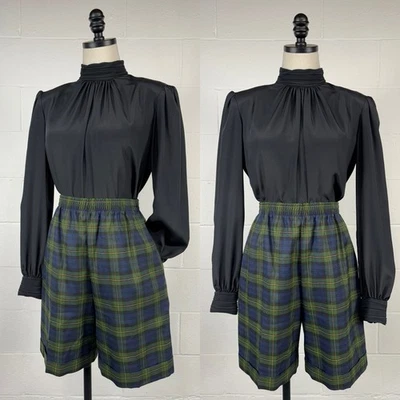 Pantalón Corto Culotte Vintage Años 80 MacInnes Tartán Cuadros Cintura Elástica Puño S Foto 1 de 4