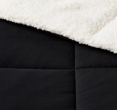 Room Essentials Faux Shearling Reversible Comforter Sherpa Black Twin/Twin  XL - Image 1 of 2