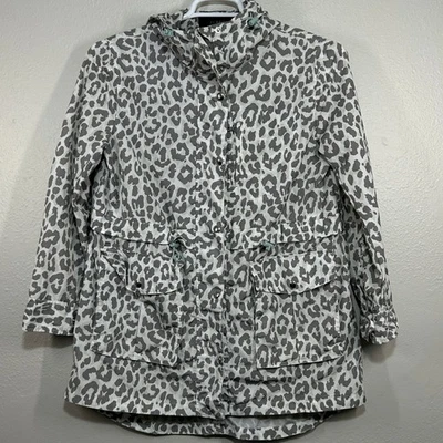 Chaqueta de Lluvia JCrew Para Mujer XS Gris Leopardo Con Capucha Cremallera a Presión Anorak Ligera Foto 1 de 4