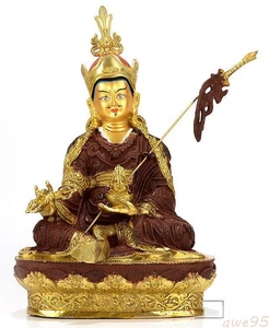 12" Buddhism Bronze Gilt Guru Padmasambhava Rinpoche Orgyen Menla Buddha Statues - Picture 1 of 11