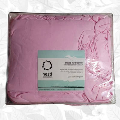 Nestl Twin XL Sheet Set 3 Piece Deep Pocket (18 inches) Pink College Bedding - Image 1 of 4