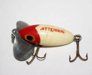Señuelo de pesca vintage Jitterbug Jitter Bug blanco rojo Fred Arbogast - Imagen 1 de 6