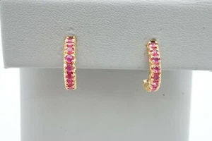 0.50 Carat Ruby 925 solid silver Yellow Gold Plated Hoop Stud Earrings - Picture 1 of 6