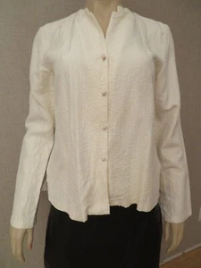 Eileen Fisher Jacket Blazer S Silk Cotton Mandarin Collar Frog Button Vintage - Picture 1 of 13