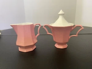 Sugar Bowl & Creamer by Independence Ironstone Interspace Japan, Pink & White - Picture 1 of 5