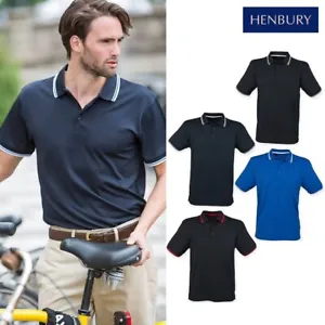 Henbury Double Tipped Coolplus Polo Shirt H482 - Casual Short Sleeve T Shirt - Picture 1 of 8
