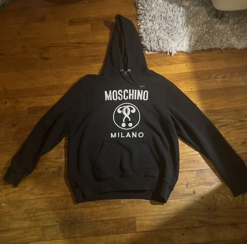 Felpa con cappuccio Moschino US taglia 6 nera con lettere ricamate bianche