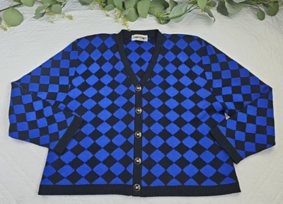 Cárdigan de Colección San Remo Laura Tejido Azul y Negro Cuadros Recortado Talla XL Foto 1 de 4