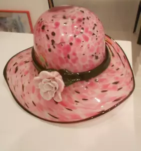 CAPPELLO IN VETRO ARTISTICO (SOFFIATO) CON ROSA MILLEFIORI DESIGN MURANO TIPO 10" X 10" X 5" - Foto 1 di 9