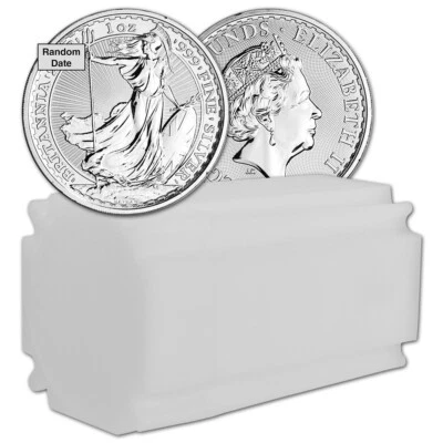Great Britain Silver Britannia 1 oz £2 - Random Date - BU Tube of 20 Coins - Image 1 of 3