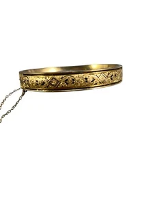 Bracelet Simmons Betsy Ross articulé plaqué or 12 carats gravé émail noir signé très bon état - Photo 1/11