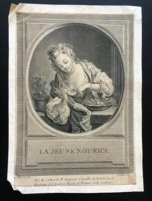 Charmante Gravure XVIIIème - La Jeune Nourrice - Jean-Baptiste GREUZE - Motte - Photo 1/4