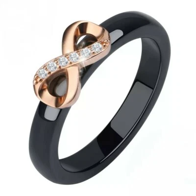 Damen Ring  Infinity Unendlichkeit Keramik Schwarz Zirkonia Herz Liebe +AUSWAHL - Bild 1 von 4