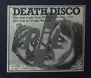 Public Image Ltd Death Disco 1979 Mini Poster Type Ad, Advert (Sex Pistols PIL)