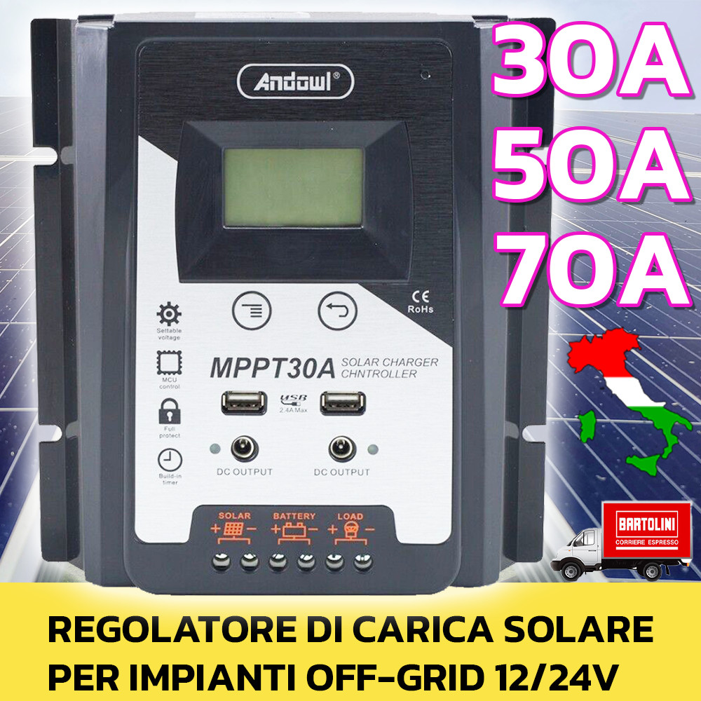 Regolatore Solare Con USB Regolatore Di Carica Solare PWM 30A - Controller Per Pannelli 12V/24V Con Doppia USB Regolatore 12V 24V Automatico - 7