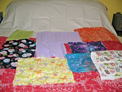 Fabric Scrap Lot Sky Purple Green Yellow Cotton &Flannel Dots Floral Butterfly - Image 1 of 4