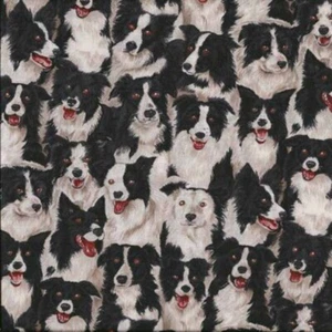 100% Cotton Fabric Makower Border Collie Dogs Farm Animals Sheep Dog - Picture 1 of 1