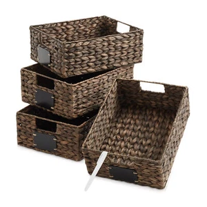 4pk Hyacinth 10x13x5 Pantry Baskets, Wicker Kitchen Cabinet Storage Bin Espresso - Picture 1 of 1