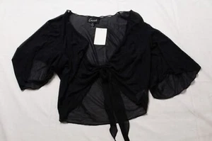 Connected Apparel Women's Front Tie Chiffon Cardigan JL3 Black Size 12 NWT - Picture 1 of 3