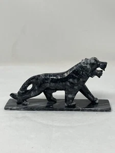 VINTAGE HANDCRAFTED QUARTZ ONYX STONE TIGER JAGUAR PANTHER FIGURINE - Picture 1 of 9