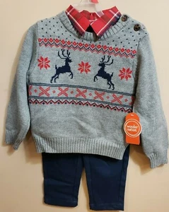 Toddler Boy's Seasonal Christmas Outfit w/Flannel Sweater Pants Size 6-9M 3 Pc - Picture 1 of 6